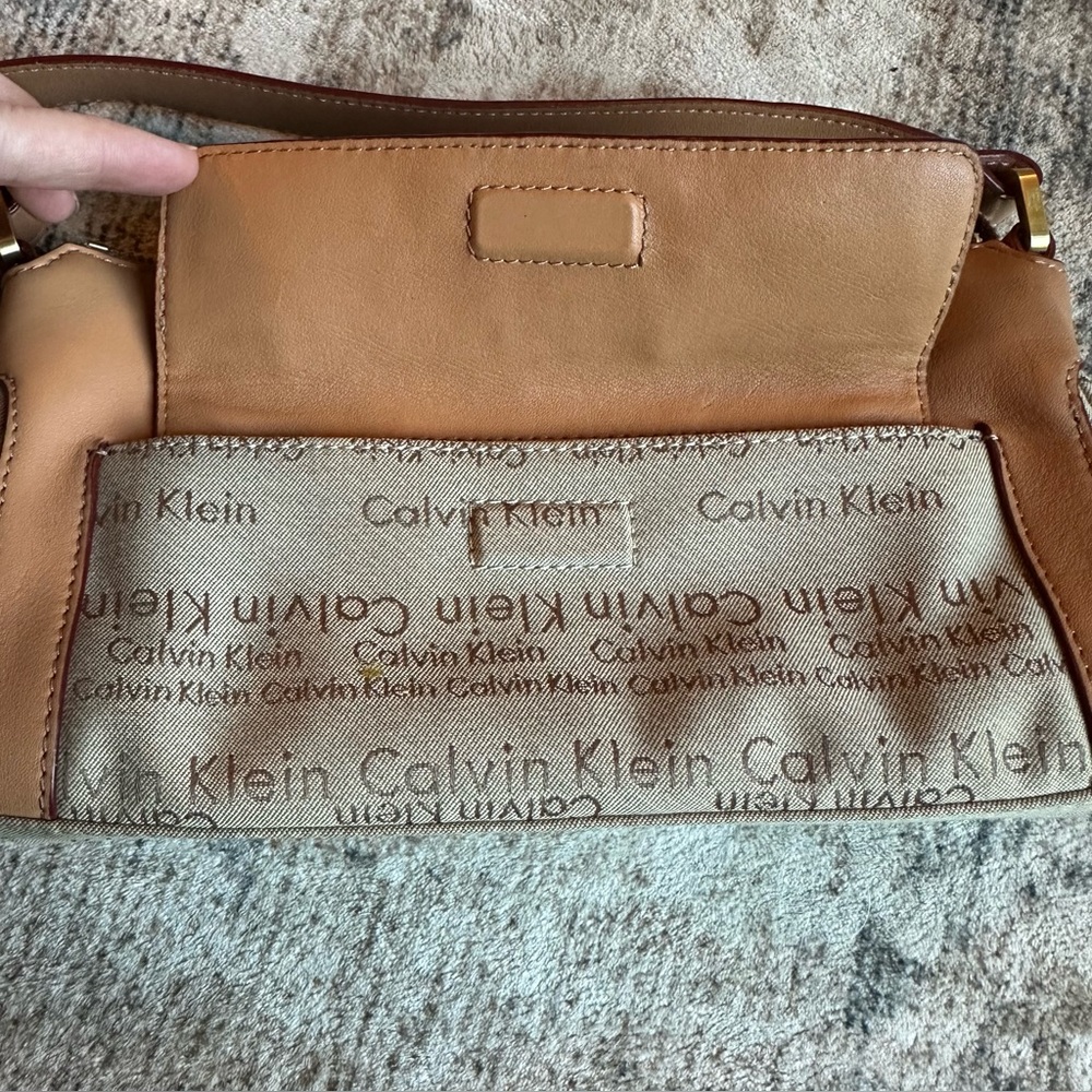 Rare Vintage Calvin Klein Y2K Tan
Monogram Canvas Leather Shoulder Bag Baguette - Picture 5 of 13